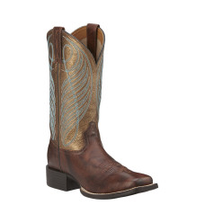 Ariat 10016317 - Women's - Round Up Wide Square Toe Western Boot - Yukon Brown