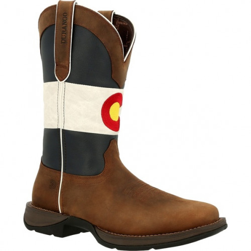 Durango DDB0346 - Men's - 12" Rebel Square Soft Toe - Bark Brown/Colorado Flag