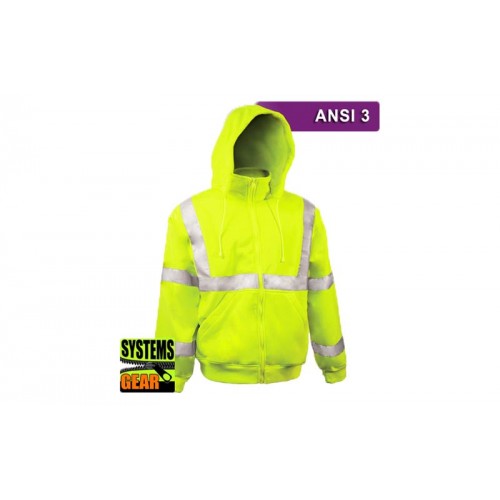 Reflective Hi Visibility Clothing - VEA-602 - Zip Hooded Sweatshirt - Lime