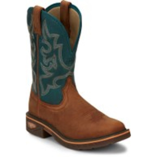 Justin CR4009 - Men's - 11" Resistor EH Square Soft Toe - Turquoise Cowhide