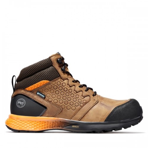 Timberland PRO A1ZR1 - Men's - Reaxion EH Waterproof Composite Toe - Brown Full Grain with Orange 