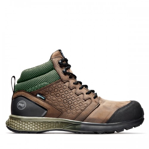Timberland PRO A1ZRC - Men's - Reaxion Hike EH Waterproof Composite Toe - Brown Full Grain with Green 